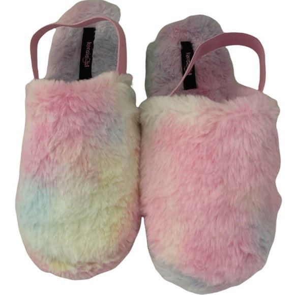 🐶NWT Girl’s Slippers Size 13/1 Slingback Faux Fur Slide KENSIE GIRL Rainbow - Picture 4 of 12